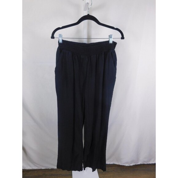 Briggs Pants Womens Medium Black Linen Blend Pull On Wide Leg Elastic Waist - Picture 1 of 9